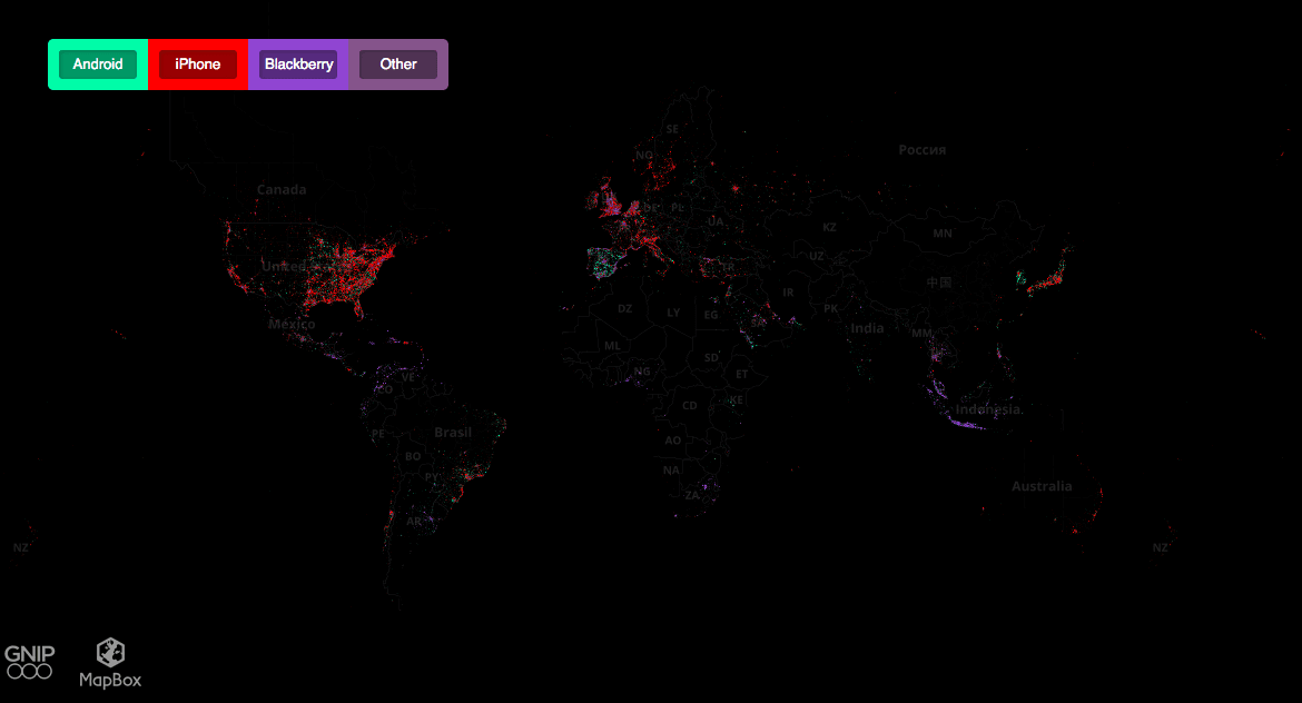 Map smartphones twitter worldwide