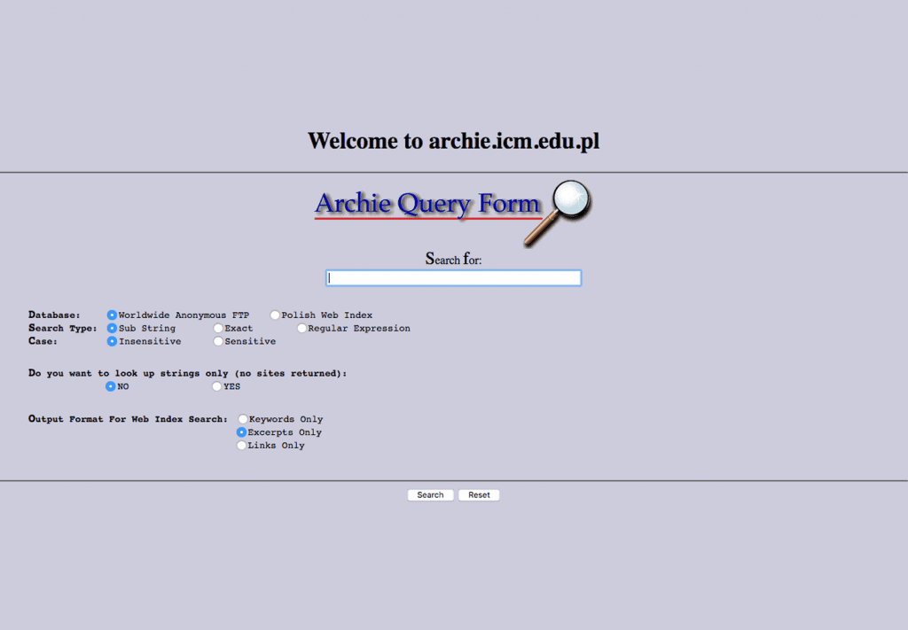 Archie legacy server at the University of Warsaw in Poland