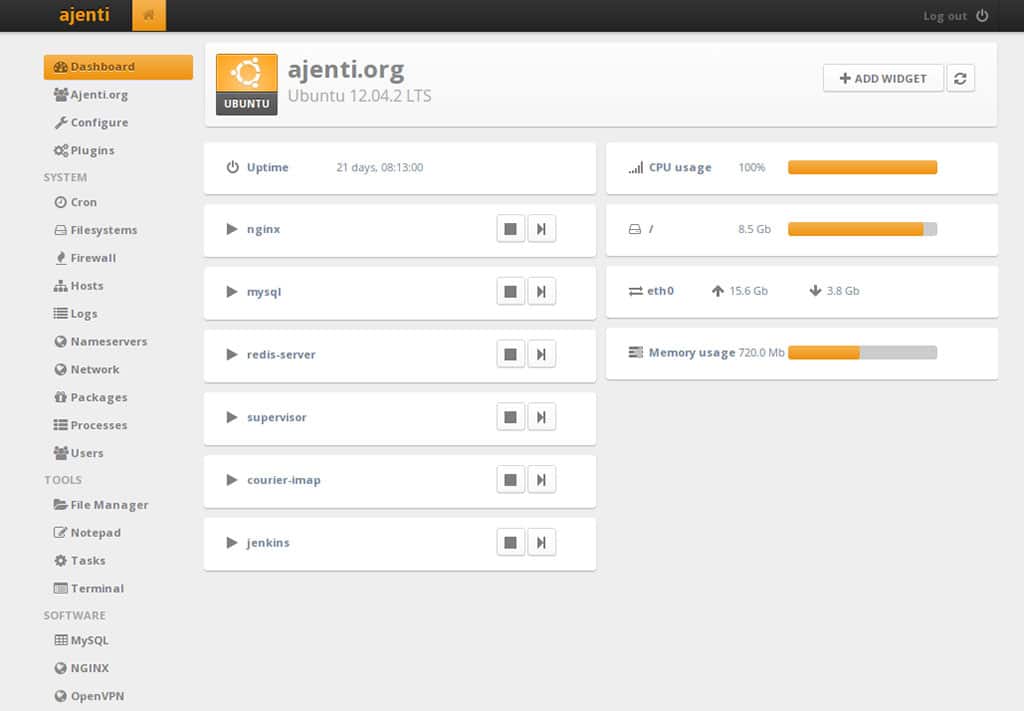 Ajenti control panel