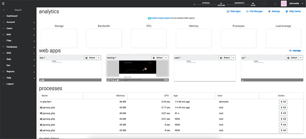 Panel de control Apis