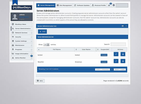 Panel de control BlueOnyx