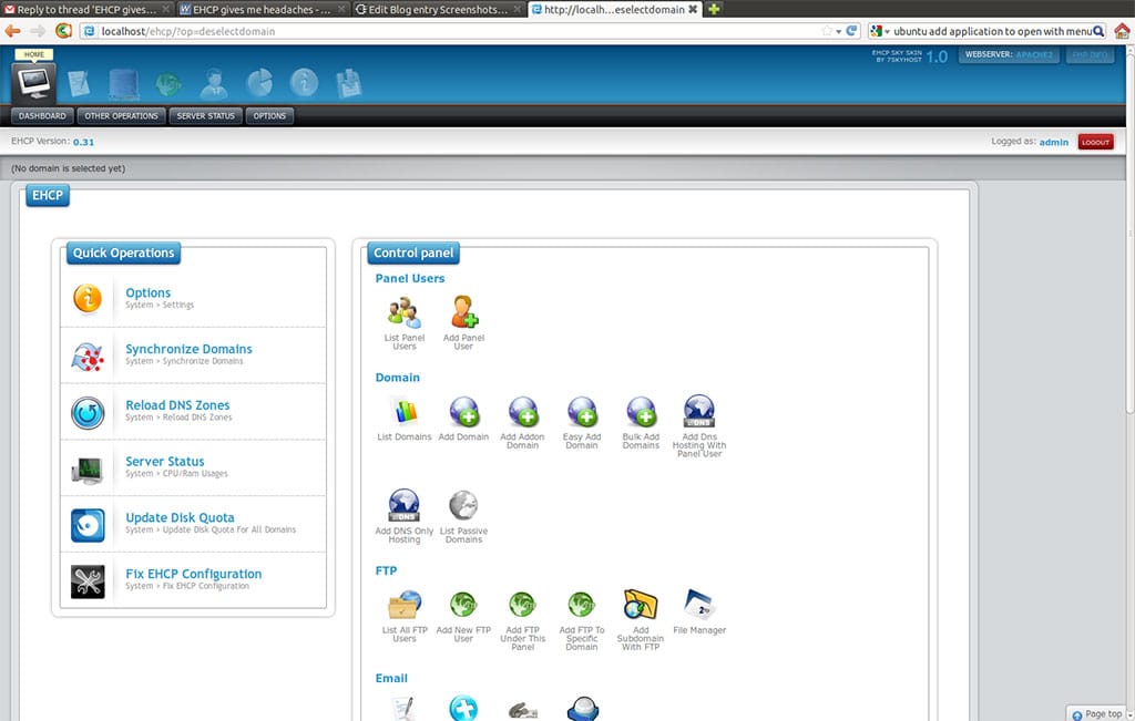 EHCP control panel