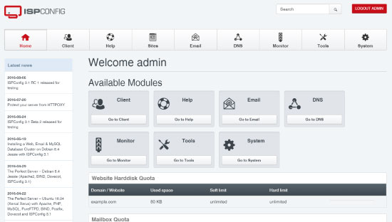 ISPConfig control panel