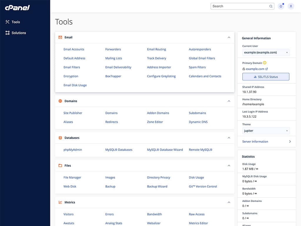 cPanel control panel